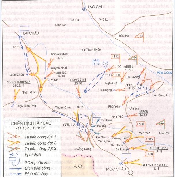 Sơ đồ Chiến dịch Tây Bắc năm 1952. Ảnh do Viện Lịch sử Quân sự cung cấp