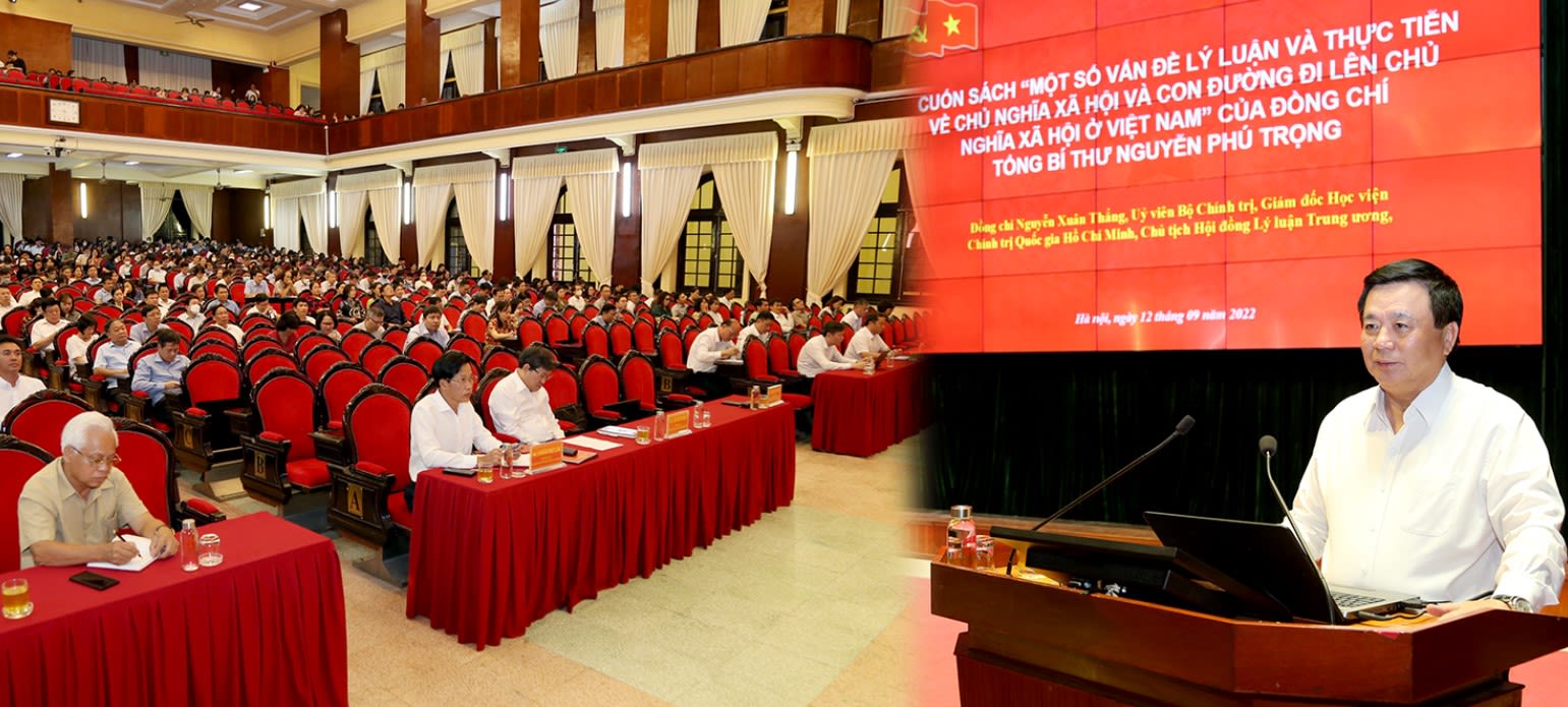 GS,TS Nguyễn Xuân Thắng, Ủy viên Bộ Chính trị, Giám đốc Học viện Chính trị quốc gia Hồ Chí Minh, Chủ tịch Hội đồng Lý luận Trung ương báo cáo tại Hội nghị